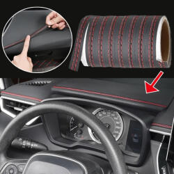 AVEX Banda decorativa pentru interiorul vehiculului, lungime 2m, din piele ecologica, culoare Neagra + cusatura Rosie (AVX-DA105)