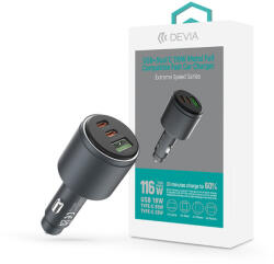 DEVIA Extreme Speed Series 65W PD+QC autós gyorstöltő USB+2xType-C - fekete - coolmobile