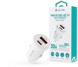 DEVIA Smart Series Mini 30W PD+QC USB+Type-C autós töltő adapter - fehér - coolmobile