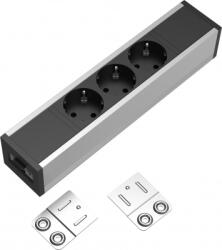 Fellowes Bloc priza modulara eGST, Filex Power Strip, 3 iesiri, aluminiu/negru, Fellowes 681012