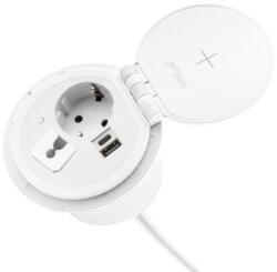 Fellowes Priza Schuko modulara, Filex Power-Spot, incarcator incorporat, USB A+C, cablu ghidaj, alb, Fellowes 681078