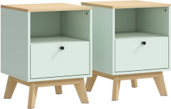 HOMCOM Set de 2 noptiere, noptiere cu sertar și compartiment deschis, 40 x 40 x 55 cm, stejar și verde deschis | Aosom Romania (83D-196V00LN)