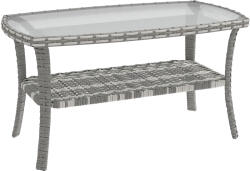 Outsunny Masă de grădină exterioară dreptunghiulară din ratan cu raft blat din sticlă securizată cu model ondulat 90x50x45 cm Gri închis | Aosom Romania (867-303V00CG)