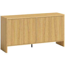 HOMCOM Bufet living, mobilier de depozitare cu 4 uși canelate, raft reglabil, deschidere prin apăsare, 147x40x77cm, stejar | Aosom Romania (83B-705V00AK) Bufet