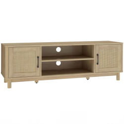 HomCom Comodă TV 135 cm, mobilier TV pentru televizor până la 165, 1 cm cu 2 uși din ratan, 2 compartimente deschise, stejar | Aosom Romania (83B-440V00AK)