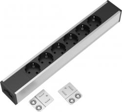 Fellowes Bloc priza modulara eGST, Filex Power Strip, 6 iesiri, aluminiu/negru, Fellowes 681018