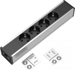 Fellowes Bloc priza modulara eGST, Filex Power Strip, 4 iesiri, aluminiu/negru, Fellowes 681013