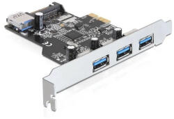 Delock PCI-E Bővítőkártya 3x külső + 1x belső USB 3.0 Type-A female port (89301)
