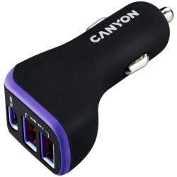 CANYON 3-portos, 2xUSB-A, 1xUSB-C 18W Autós Töltő, fekete-lila (CNE-CCA08PU)