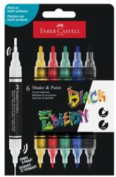 Faber-Castell Marker decorativ, set, 1.0/3.0 mm, față-verso, acrilic, FABER-CASTELL "Shake&Paint", 6 culori diferite, 6 buc