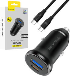 Blavec autós töltő BS-01B-C Road - USB + C típus - QC 3.0 18 W PD 20 W C típus - C típus kábellel (CCBS01BCR-UCB) fekete - studioeszkozok