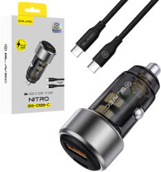 Blavec Autós töltő BS-05B-C Nitro - USB + Type C - QC 3.0 18W PD 65W Type C to Type C kábellel (CCBS05BCN-UCB) fekete - studioeszkozok