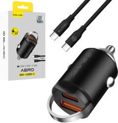 Blavec Autós töltő BS-02B-C Aero - USB + Type C - QC 3.0 18W PD 30W Type C - Type C kábellel (CCBS02BCA-UCB) fekete - studioeszkozok
