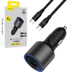 Blavec autós töltő BS-06D-C Trip - USB + 2xType C - QC 3.0 18W PD 65W with Type C to Type C (CCBS06DCQ-U2CB) fekete - studioeszkozok