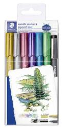 STAEDTLER Marker decorativ, 1-2 mm, vârf conic, STAEDTLER "8323", 6 culori metalice diferite, cadou: pix cu cerneală neagră, 7 buc