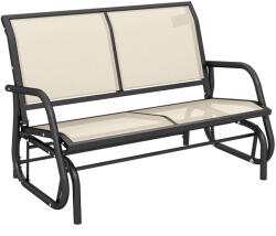 Aosom Kerti pad 2 személyes fém kerti hintapad 200 kg teherbírás 120x70x85 cm, fekete-bézs színű