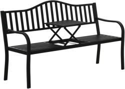 Aosom Fém kerti pad kihúzható asztallal 2-3 személyes kerti pad, időjárásálló 240 kg teherbírás 150x58, 5x90 cm fekete