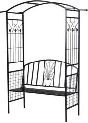 Aosom Kerti lugas paddal fém kerti ülőpad futónövény tartóval fekete 154x60x205 cm