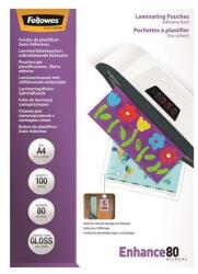 Fellowes Lamináló fólia, 80 mikron, A4, fényes, öntapadó, 100 db, FELLOWES, 100 db