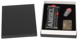 Zippo ajándék szett - Gold Fingerprint benzines öngyújtó, 125 ml benzin és tűzkő készlet díszdobozban (Z-190226)