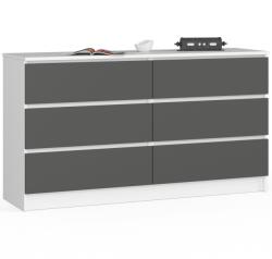  Comodă K 140 cm 6 sertare PK alb-grafit gri Comoda