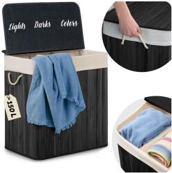 Massido Coș de rufe din bambus cu capac 150 l, cu 3 compartimente