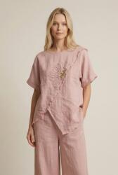 SHOPIKA Bluza din in roz cu paiete si broderie, croi lejer asimetric, stil elegant natural Talie unica