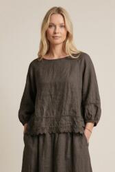 SHOPIKA Bluza din in cu dantela, croi lejer, stil natural elegant, maro Talie unica