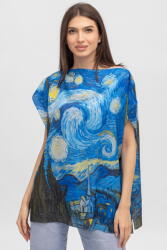 Shopika Summer Bluza de vara tip poncho din matase cu reproducere dupa Noaptea Instelata de Van Gogh Talie unica