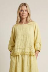 SHOPIKA Bluza din in cu dantela, croi lejer, stil natural elegant, galben pai Talie unica
