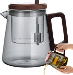 Jovy Ceainic , zZEN PRESS, 650 ml din sticla borosilicata fumurie, cu infuzor din sticla si sistem cu tija