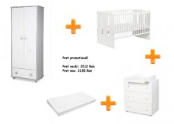 Klups Set mobilier camera bebe Klups Nati alb-gri cu patut, comoda si saltea (00089261) Saltea bebelusi