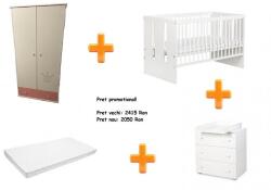 Klups Set mobilier camera bebelusi Klups Korona Paula alb-roz cu saltea (00089263) Saltea bebelusi