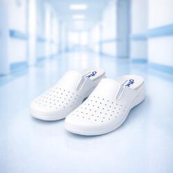 MediSab Saboti medicali damă din piele perforată, cu elastice laterale și branț anatomic - Medisab, alb 39