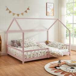 [en. casa] Pat copii tip casa Hesel 140x200 cm roz, cu protectie anti-cadere (86098803)