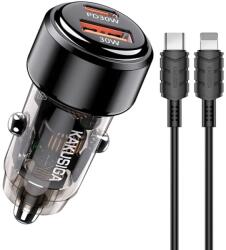 KAKUSIGA Incarcator Auto Fast Charge Kakusiga KSC-1176 60W PD Dual USB Port cu cablu USB-C - tip Lightning, Negru (Clc-Acc-1018)