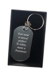  Breloc personalizat metalic cu placuta aluminiu gravat cu textul tau