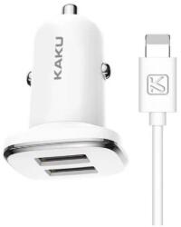  Incarcator Auto KAKU KSC-318, 2 x USB, Incarcare rapida si cablu Lightning, Alb (Clc-Acc-5437)