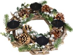 MagicHome Coronita advent naturala din lemn, argintie, 30 cm, MagicHome (8091450)