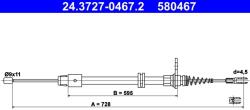 ATE Cablu, Frana De Parcare 24.3727-0467.2 Mercedes-Benz C-Class/C-Class T-Model