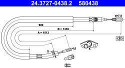 ATE Cablu, Frana De Parcare 24.3727-0438.2 Mercedes-Benz Sprinter 2-T/Sprinter 3-T