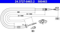 ATE Cablu, frana de parcare ATE 24.3727-0463.2 (24.3727-0463.2) - automobilus