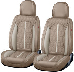 Carguard Set huse scaune auto premium 5 locuri Carguard Deluxe, piele ecologica perforata crem-maro (HSA021)