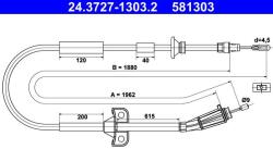 ATE Cablu, frana de parcare ATE 24.3727-1303.2 (24.3727-1303.2) - automobilus