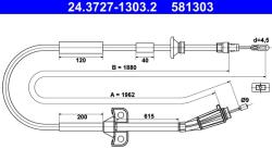 ATE Cablu, Frana De Parcare 24.3727-1303.2 Volvo V70 Ii (24.3727-1303.2)