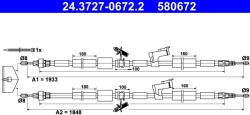 ATE Cablu, Frana De Parcare 24.3727-0672.2 Ford Focus Ii/Kuga I (24.3727-0672.2)