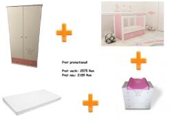 Klups Set mobilier camera bebelusi Klups Korona alb-roz cu patut, comoda si saltea (00089262) Saltea bebelusi