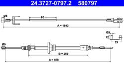 ATE Cablu, Frana De Parcare 24.3727-0797.2 Nissan Primastar Opel Vivaro A
