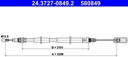 ATE Cablu, Frana De Parcare 24.3727-0849.2 Citroën C8 Peugeot 807 (24.3727-0849.2)