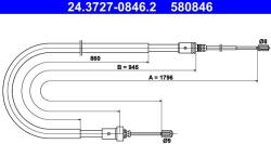 ATE Cablu, frana de parcare ATE 24.3727-0846.2 (24.3727-0846.2) - automobilus